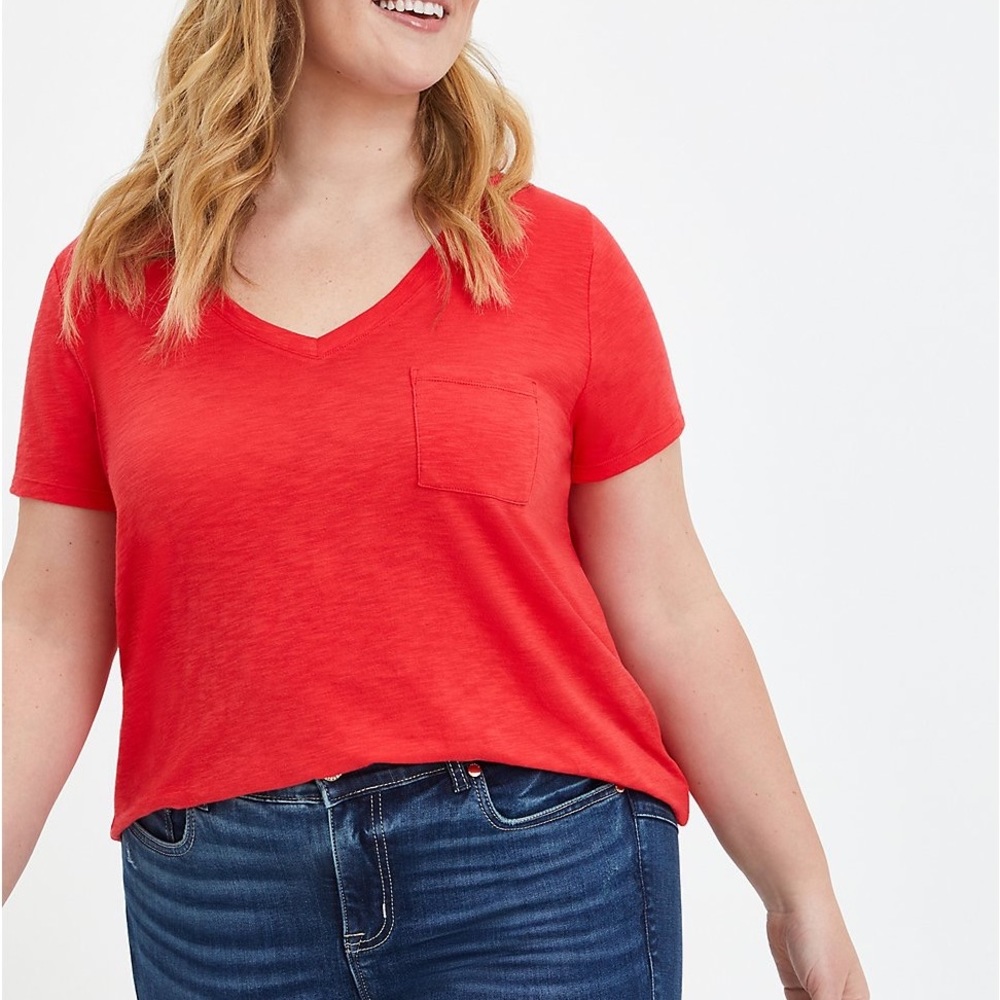 Torrid Red Pocket Heritage Slub V-Neck Tee